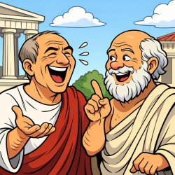 Cicero and Socrates talking to each other, one of them laughing Meme Template