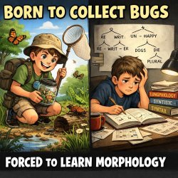 born to collect bugs forced to learn morphology Meme Template