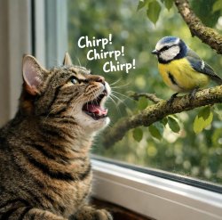 cat chirping at a bird Meme Template