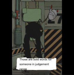 Bold words for someone in judgement range Meme Template