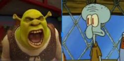 Shrek roars at squidward Meme Template