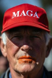 Elderly man MAGA ballcap hat orange lips Cheetos Meme Template