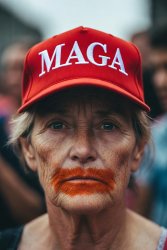 elderly MAGA woman orange lips TDS hat ballcap Meme Template