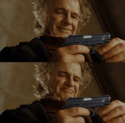 Bilbo with gun Meme Template