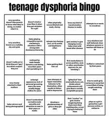 Teenage dysphoria bingo (from r/Egg_IRL) Meme Template