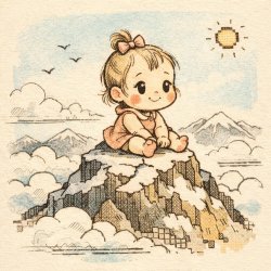 petit bébé fille assise sur une montagne Meme Template