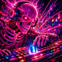 really epic neon pink skeleton pressing keyboard with highlighte Meme Template