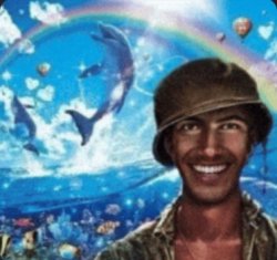 soldier smiling in frutiger aero background Meme Template