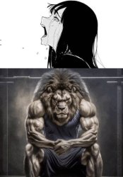 Girl Crying and Buff Lion Meme Template