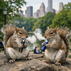 two squirrels vaping in Central Park Meme Template