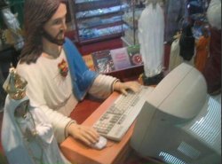 Jesus in front of Computer Meme Template