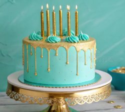 Turquoise Blue and Gold Birthday Cake Meme Template