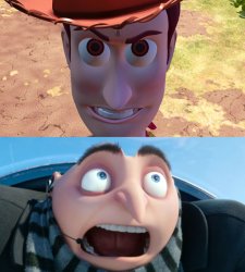 Woody Confronting Gru Meme Template