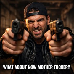 a guy is pointing 2 guns at you and on the bottom of the screen Meme Template