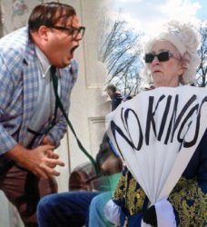 Chris Farley and no Kings protester Meme Template