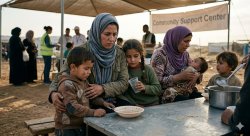 Women and kids refugee Meme Template