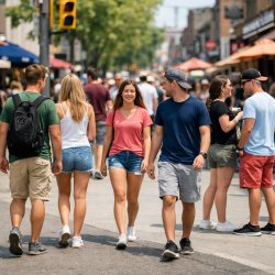 People in shorts and t shirt on the street Meme Template