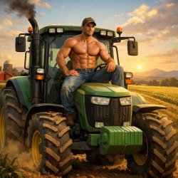 Muscular man with abs in a tractor Meme Template