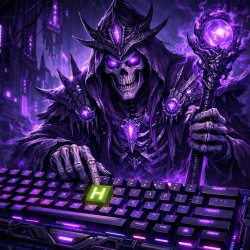 epic purple skeleton wizard and keyboard with highlighted h key Meme Template