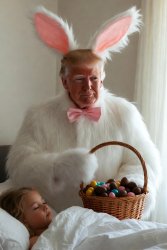 Donald Trump Easter Bunny young girl bed Meme Template