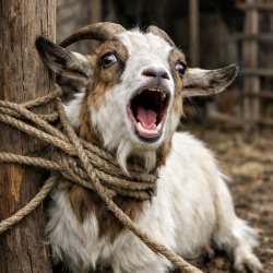 A goat terrified ,tied up, and bleating loudly Meme Template