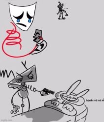 Zooble pointing at Jax Meme Template