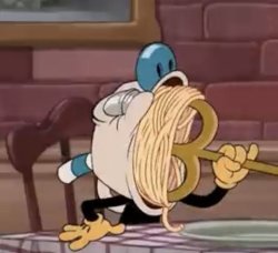 Mugman eating spaghetti meme Meme Template