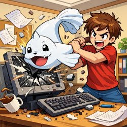 Person hitting a computer with a dewgong Meme Template