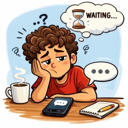 A guy with curly hair waiting for a reply ! But he is not sad, h Meme Template