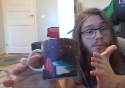 guy holding a mug with a foot meme Meme Template