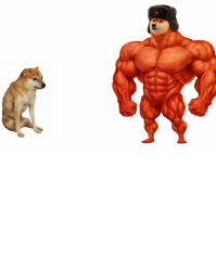 Communist Buff Doge and Thin Cheems Meme Template