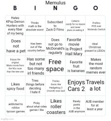 Memulus Bingo Meme Template