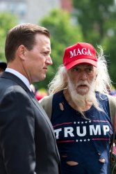 Regular businessman vs. MAGA scumbag elderly Trump Meme Template