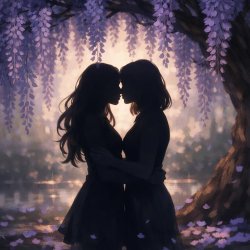 Two Female shadows standing under a wisteria tree close enough t Meme Template