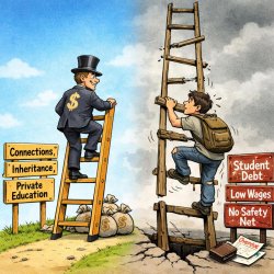 Left side: a wealthy person climbing a short ladder labeled “Con Meme Template