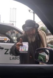 Homeless guy with a card reader Meme Template