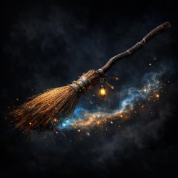 Magic broom, dark background Meme Template