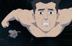 Mark Grayson flying away from Thragg in space Meme Template