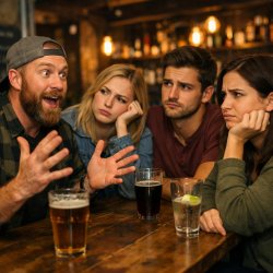 Use a picture of someone telling a wild story while others look Meme Template