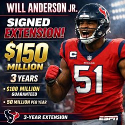Source: Texans, Will Anderson reach 3-year, $150M extension http Meme Template
