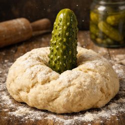 dill pickle stuck into dough Meme Template
