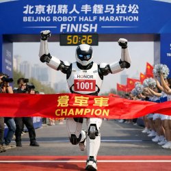 A humanoid robot that won a half-marathon race for robots in Bei Meme Template
