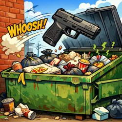 Sig Sauer P320 being tossed into a dumpster Meme Template