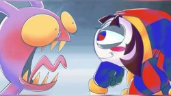 Jax yelling at pondering Pomni Meme Template