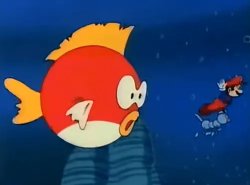 Mario flees from Giant Cheep-Cheep Meme Template