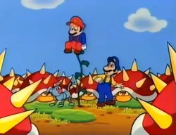 Mario rises above Spiny Meme Template