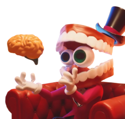 Caine sitting down and holding Brain Meme Template