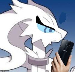 Verita the Reshiram looking at phone annoyed Meme Template