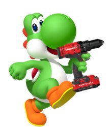 Yoshi holds a Power Drill Meme Template