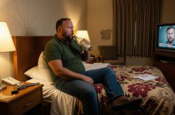 Alex Jones hotel room liquor pistol tv Meme Template